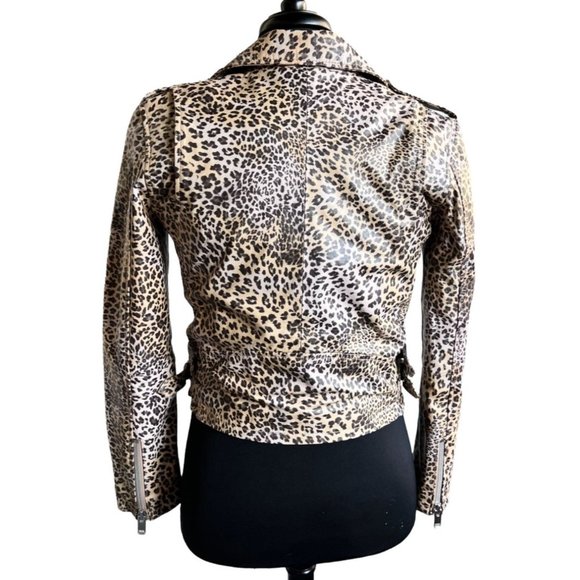 Walter Baker francis leather moto jacket leopard print NWOT size large - Picture 5 of 8